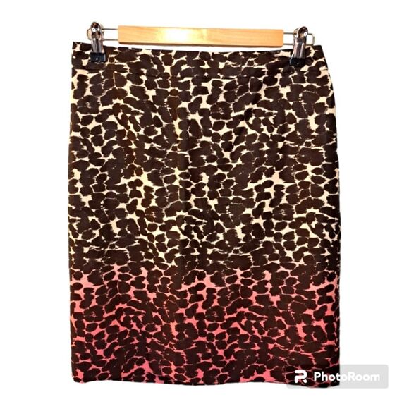 J.CREW MULTI COLOR LEOPARD DESIGN PENCIL LINEN SKIRT SZ 4 - Picture 1 of 11